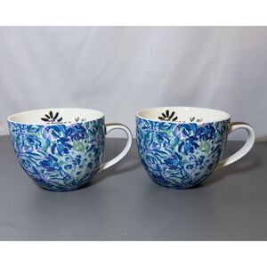 Lilly Pulitzer 12 Ounce Blue Ceramic Coffee/Tea Mug with Gold Handle Set of 2‎